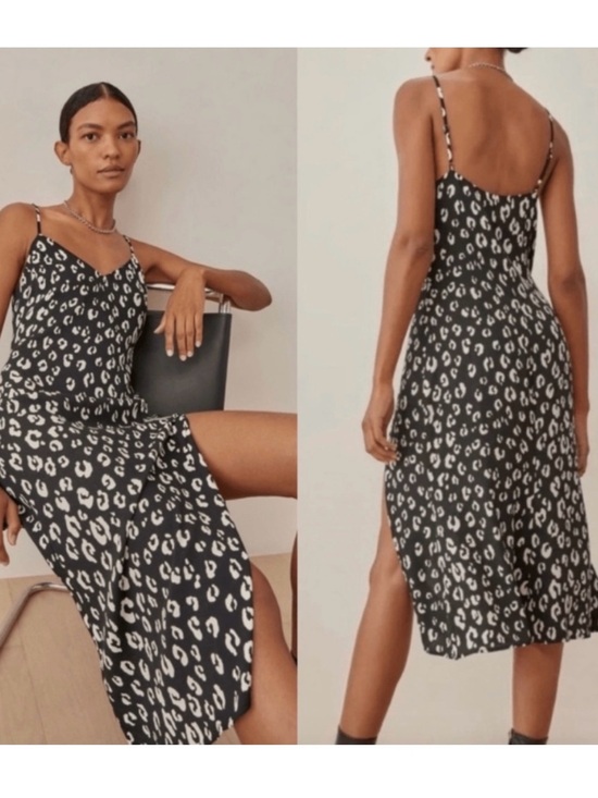 Reformation Dresses & Skirts - Reformation Black and White Leopard-Print Midi Slip Dress